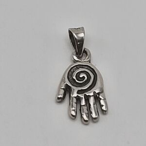 Sterling Silver Spiral of Life Healing Hand Charm ⅞in Long